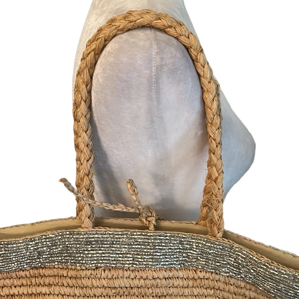 J. Crew Iridescent Beaded Straw Tote Bag